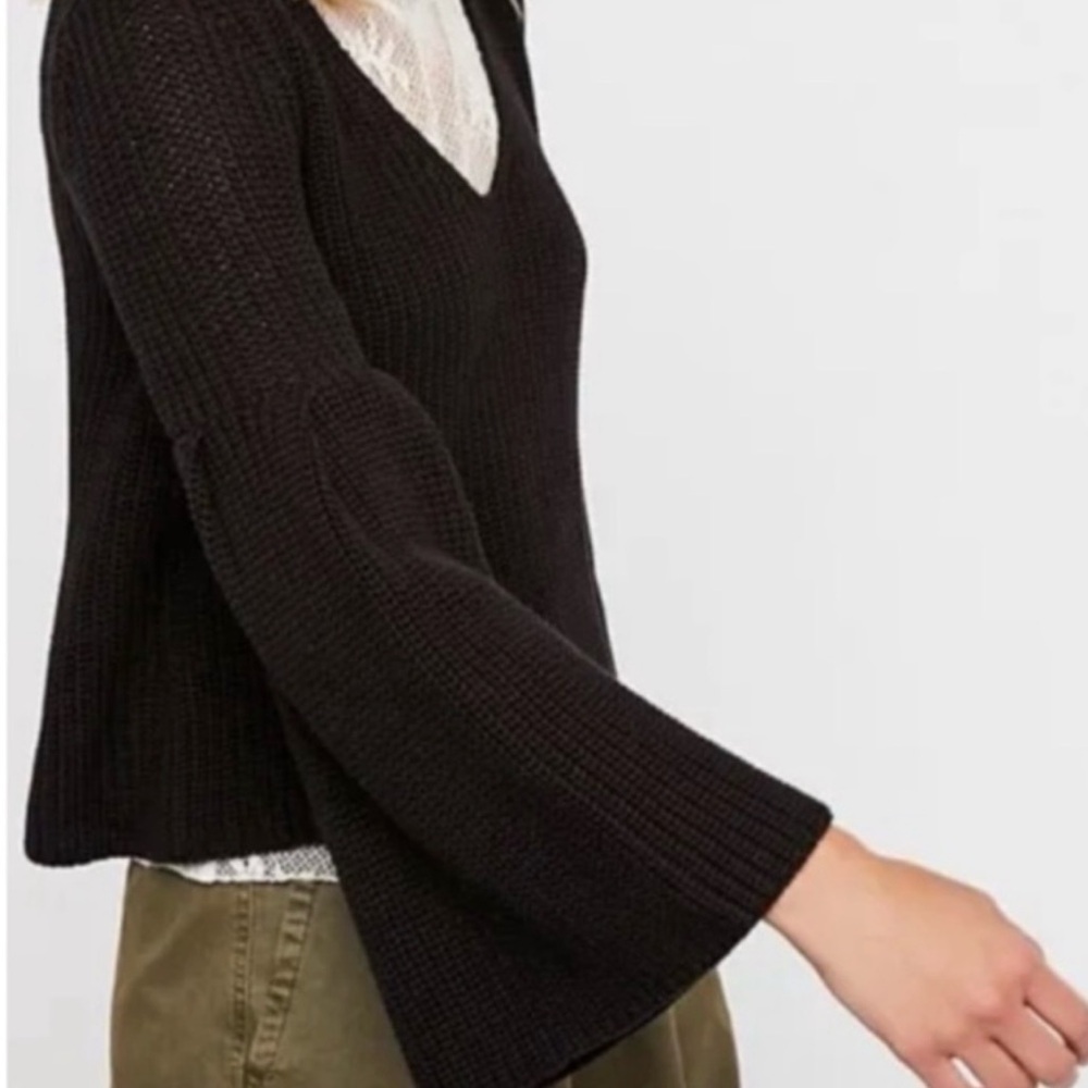 Free People Damsel Sweater Black Boho Goth Gypsie Crop Oversized Sleeve